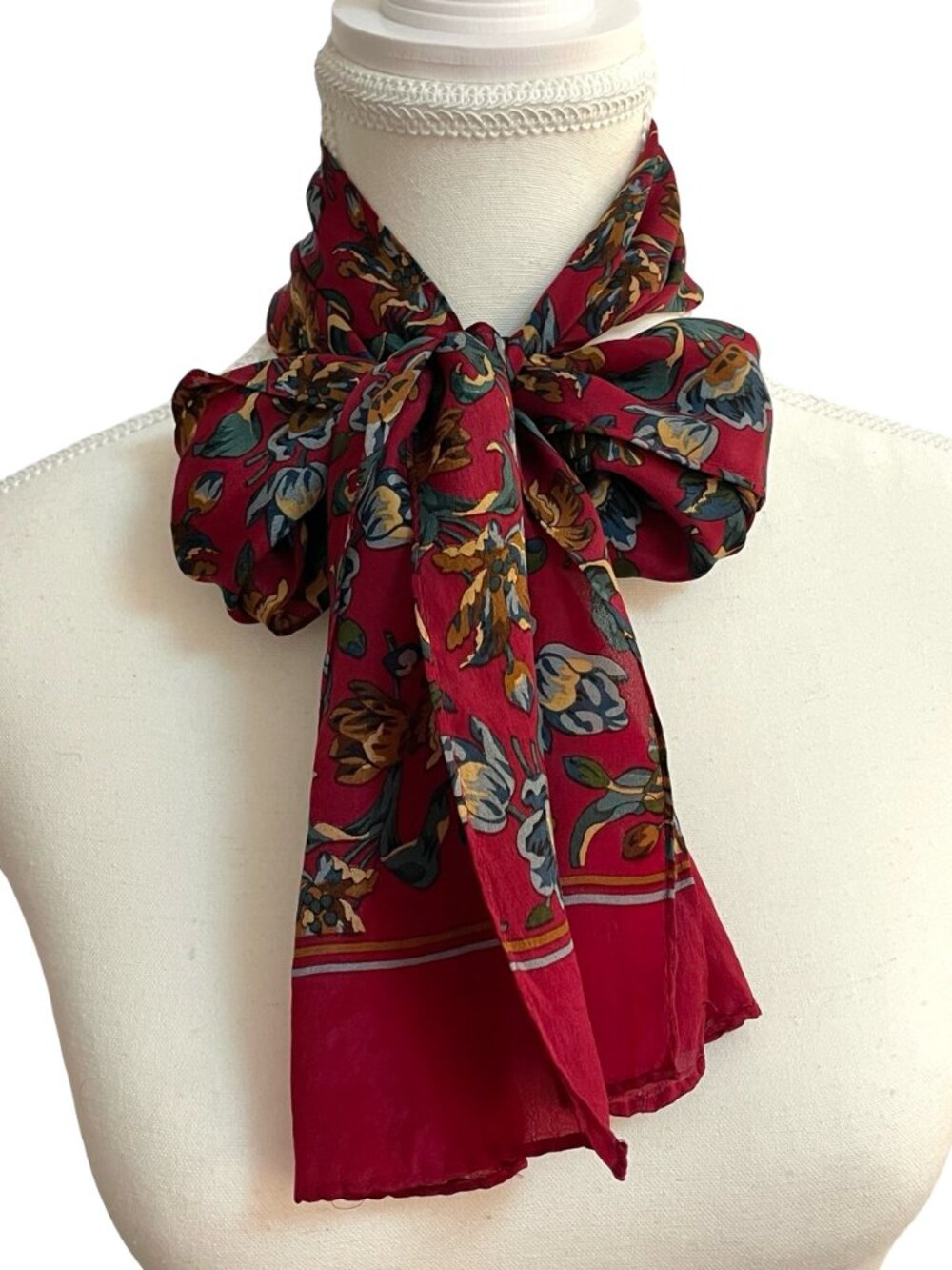 Echo Club 7 Floral Silk Feel Oblong Scarf 8 x 50 Hand Rolled Edges